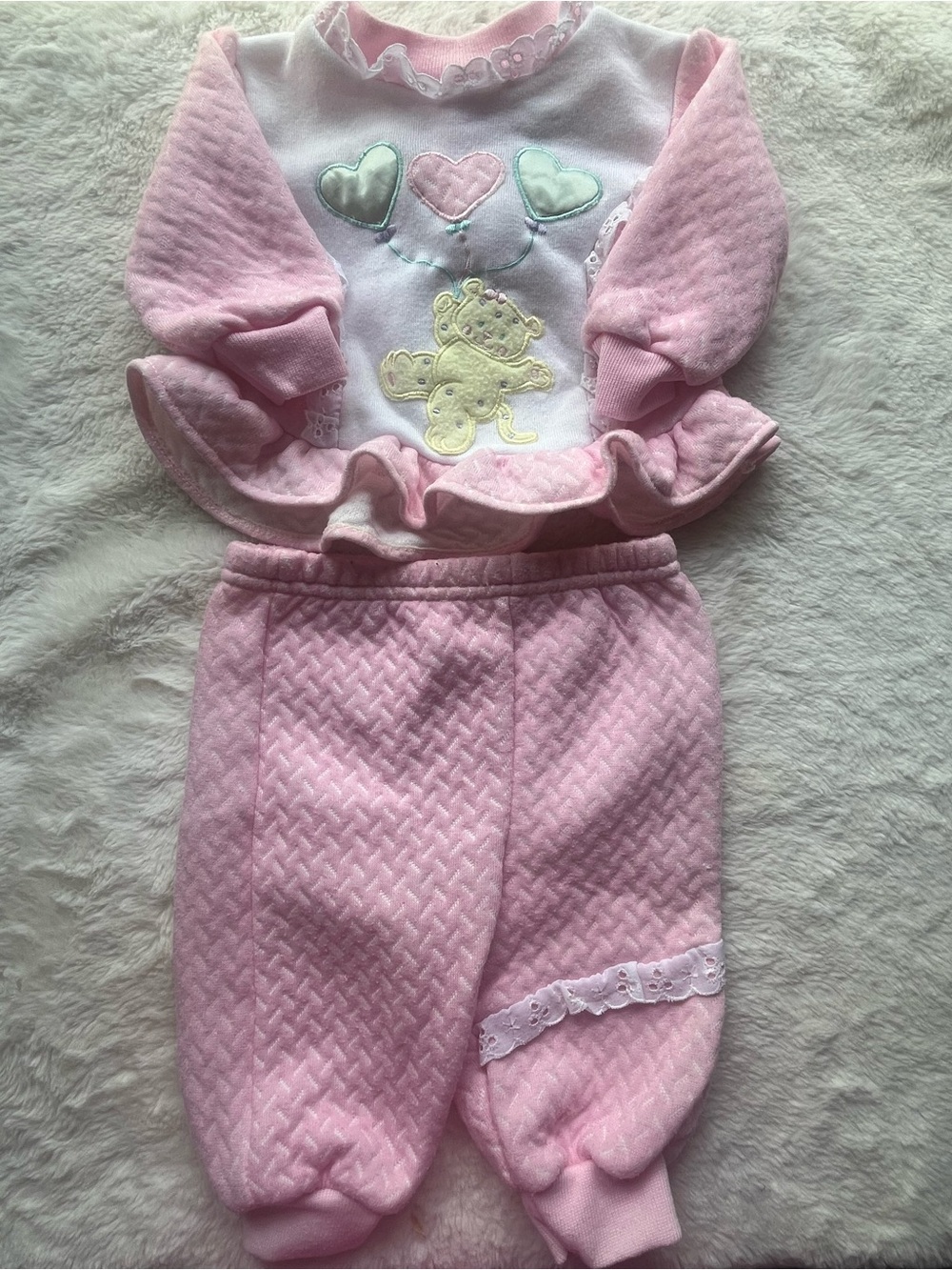 Pink Baby Two-Piece Set with Bear & Heart Appliqué